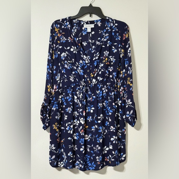 Motherhood Maternity Floral Tunic Top Navy Ruched Blouse - Size XL - Picture 1 of 9